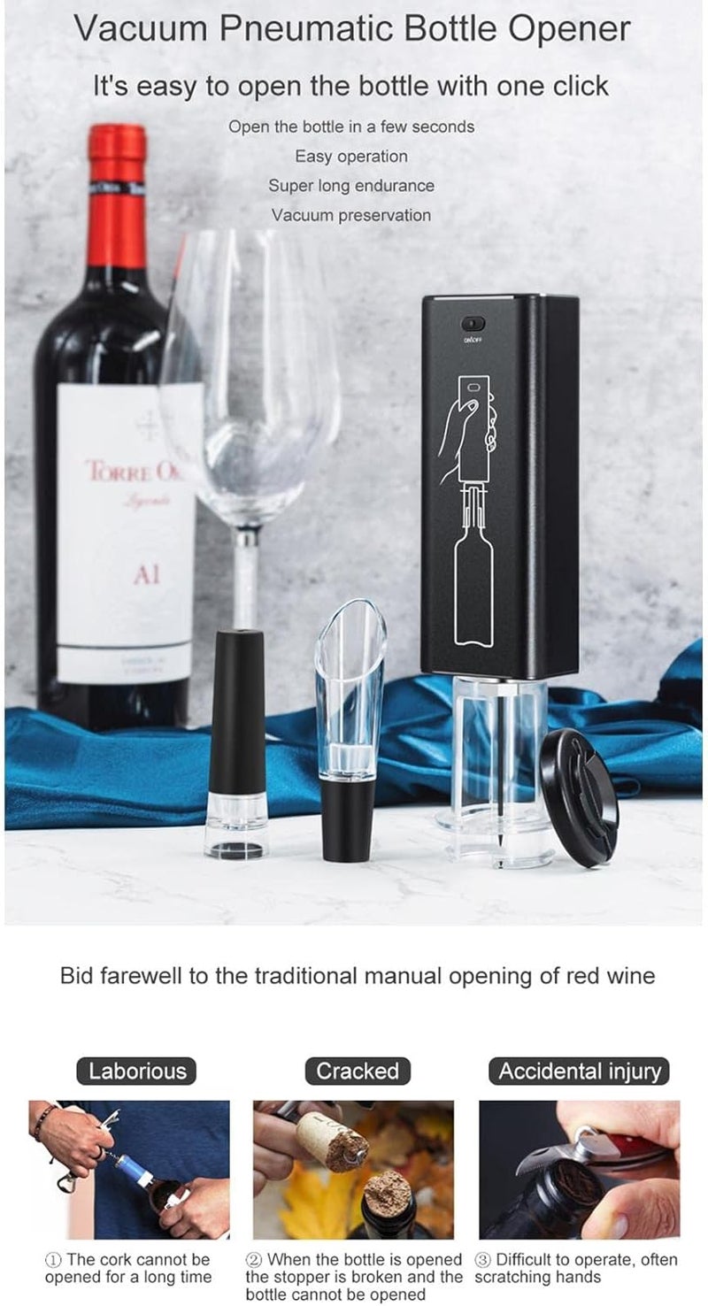 ويوبلز فتاحة زجاجات نبيذ كهربائية، طقم فتاحة زجاجات نبيذ | فتاحة نبيذ أوتوماتيكية مع كابل شحن، قاطع رقائق معدنية، للاستخدام المنزلي، المطبخ، الحفلات، البارات، وحفلات الزفاف - Image 4